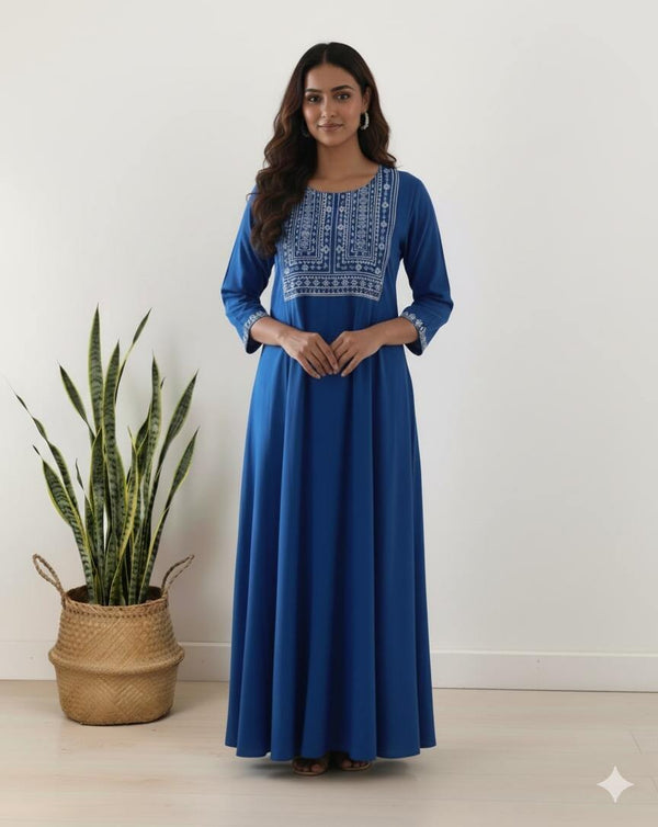 Indigo Viscose Premium Embroidered Nighty