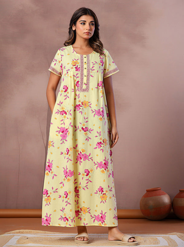 cotton night dress india Women's Jaipuri Printed 100% Soft Cotton Indian full length lightweight  Nightgowns/Nighty/Sleepwears XL Night Dress Pack of 4 (White, Pink, Navy  Blue & Brown) at Amazon Women's Clothing store