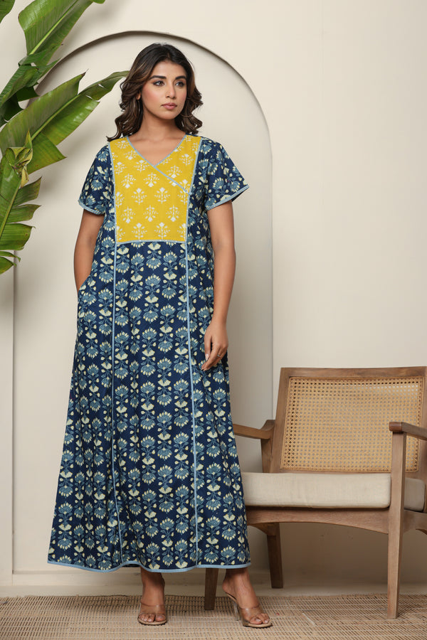 Navy Blue Premium Angrakha Nighty