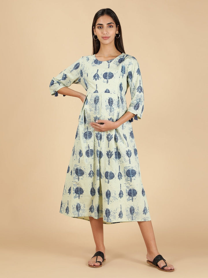 Beige & Blue Maternity Nighty - nihsamah