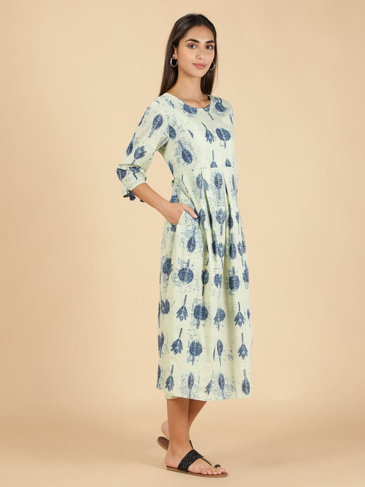 Beige & Blue Maternity Nighty - nihsamah