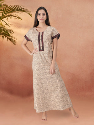Beige Cotton Essential Button-Up Nighty