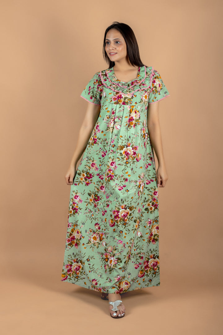 Green cotton Essential Button-Up Nighty - nihsamah