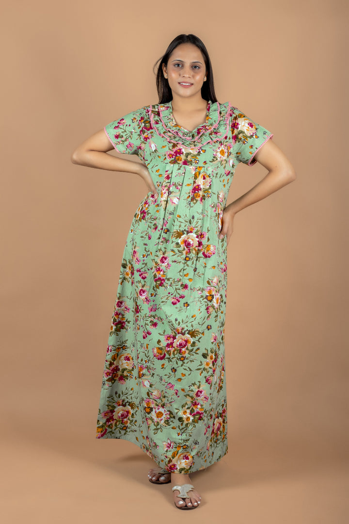 Green cotton Essential Button-Up Nighty - nihsamah