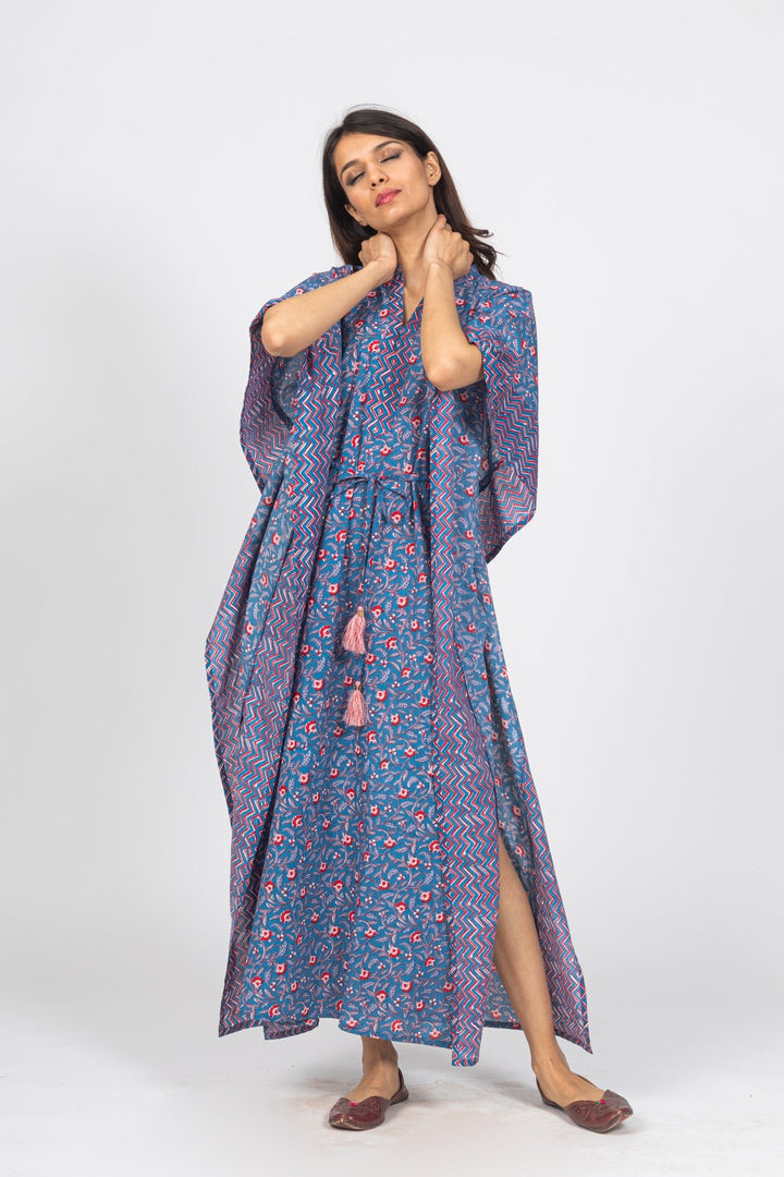 Blue Cotton Long Kaftan - nihsamah