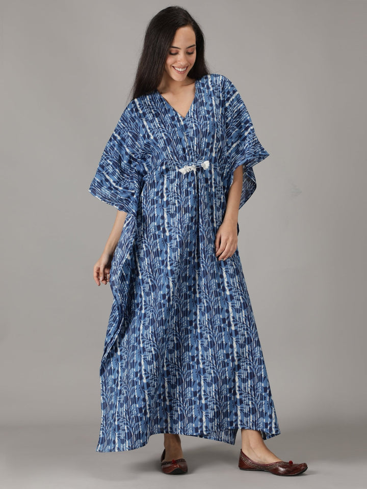 Blue Cotton Long Kaftan - nihsamah