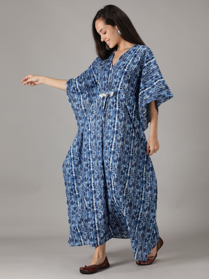 Blue Cotton Long Kaftan - nihsamah