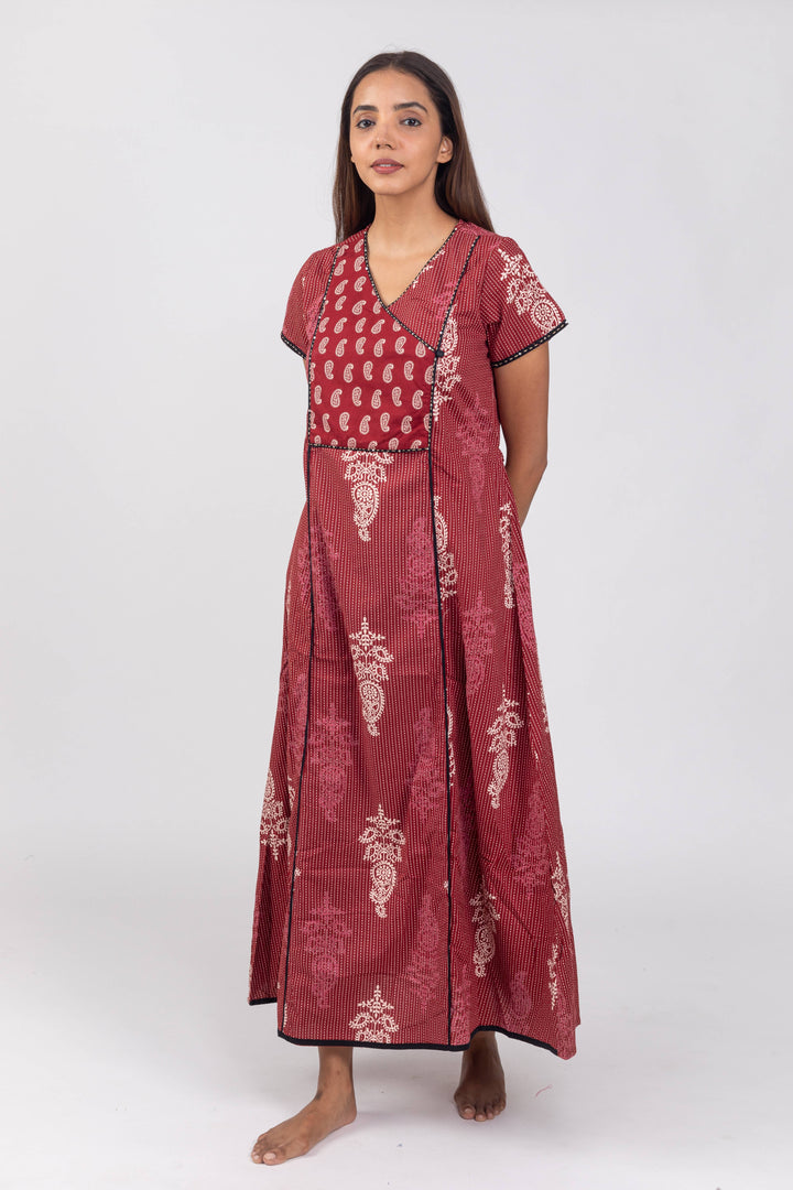 Maroon Premium Angrakha Nighty-nihsamah