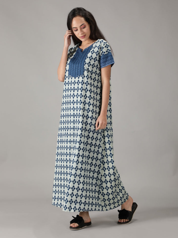 Blue & White Essential Slip-On Nighty - nihsamah