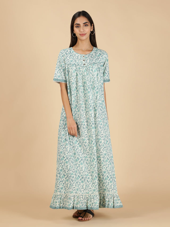 Light Blue Premium Frills & Laces Nighty - nihsamah