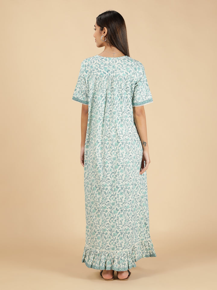 Light Blue Premium Frills & Laces Nighty - nihsamah