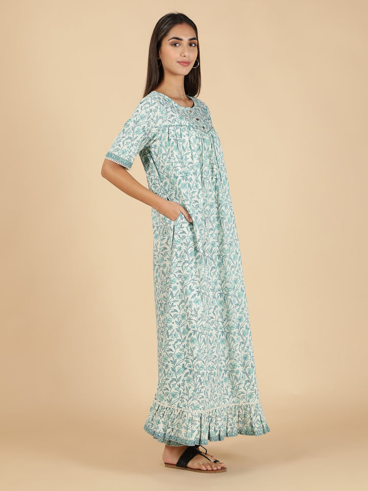 Light Blue Premium Frills & Laces Nighty - nihsamah