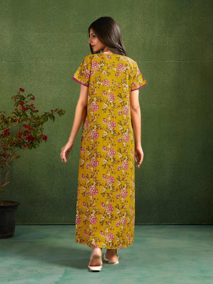 Mustard Premium Frills & Laces Nightgown-nihsamah