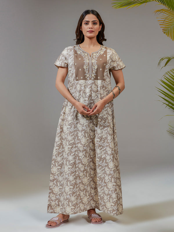 Brown Premium Embroidered Nighty