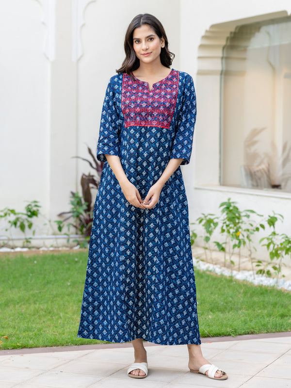 Indigo Premium Embroidered Nighty