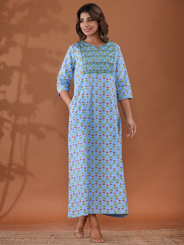 Sky Blue Premium Embroidered Nighty